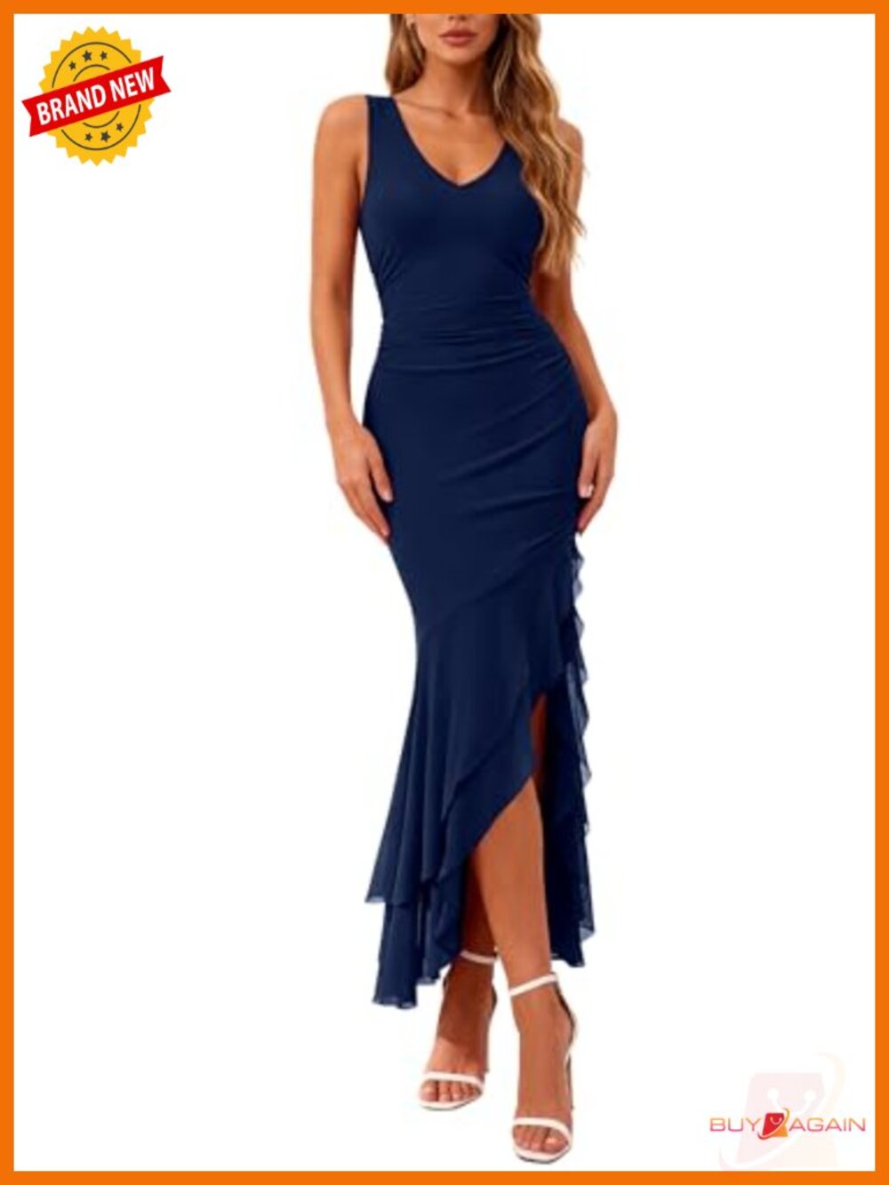 Mesh Bodycon Maxi Dress Sleeveless V-Neck High Slit Wedding Guest Party